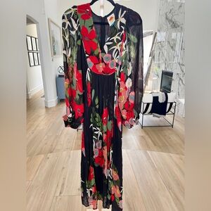 FARM for ANTHROPOLOGIE Rio Floral Maxi Dress - Black, Red, Green, Pink